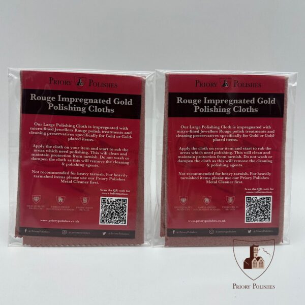 Priory Polishes Rouge Impregnated Gold Polishing Cloth X 2