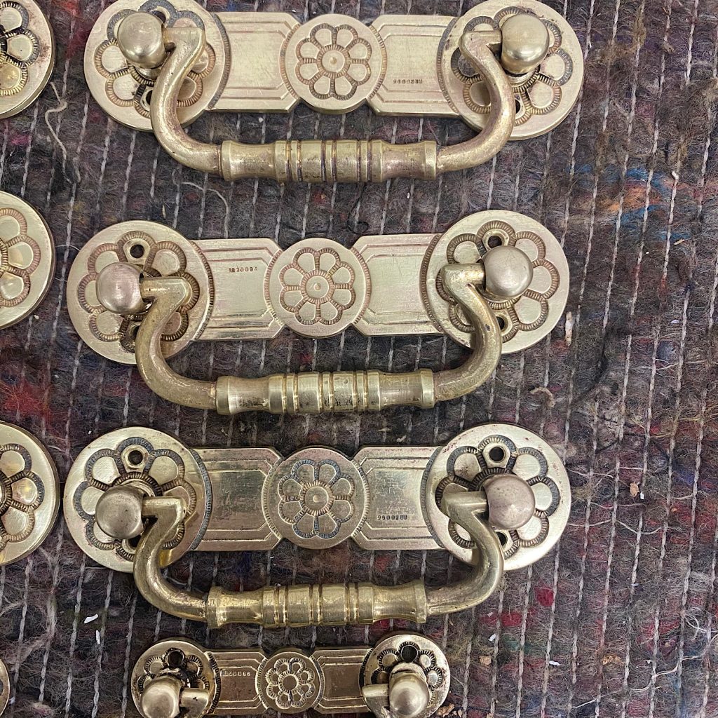 close up of cleaned brass handles.