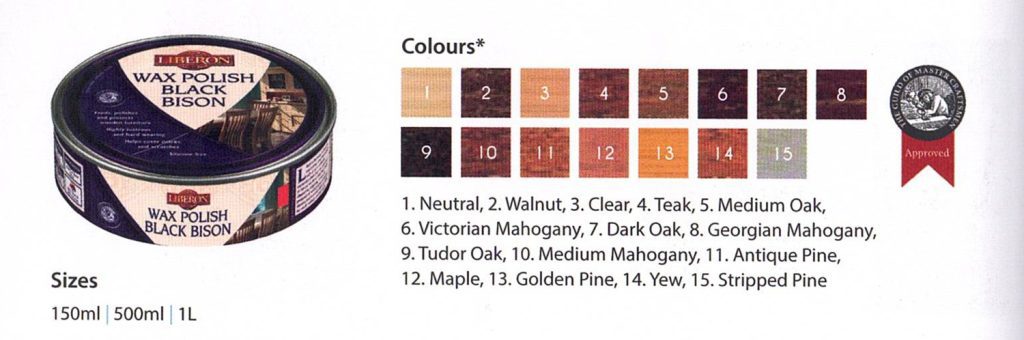 Liberon Wax Polish Black Bison colour chart