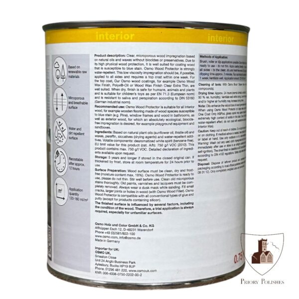 Osmo wood protector back of tin